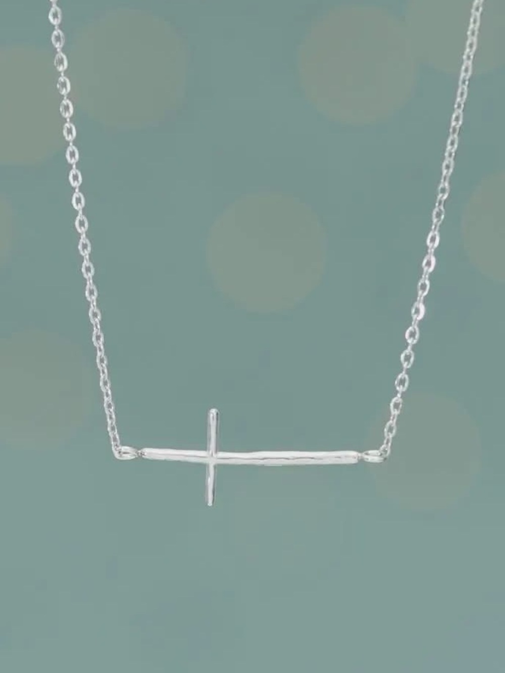 Silver cross necklace, hammered metal, sideways cross design, christian necklace